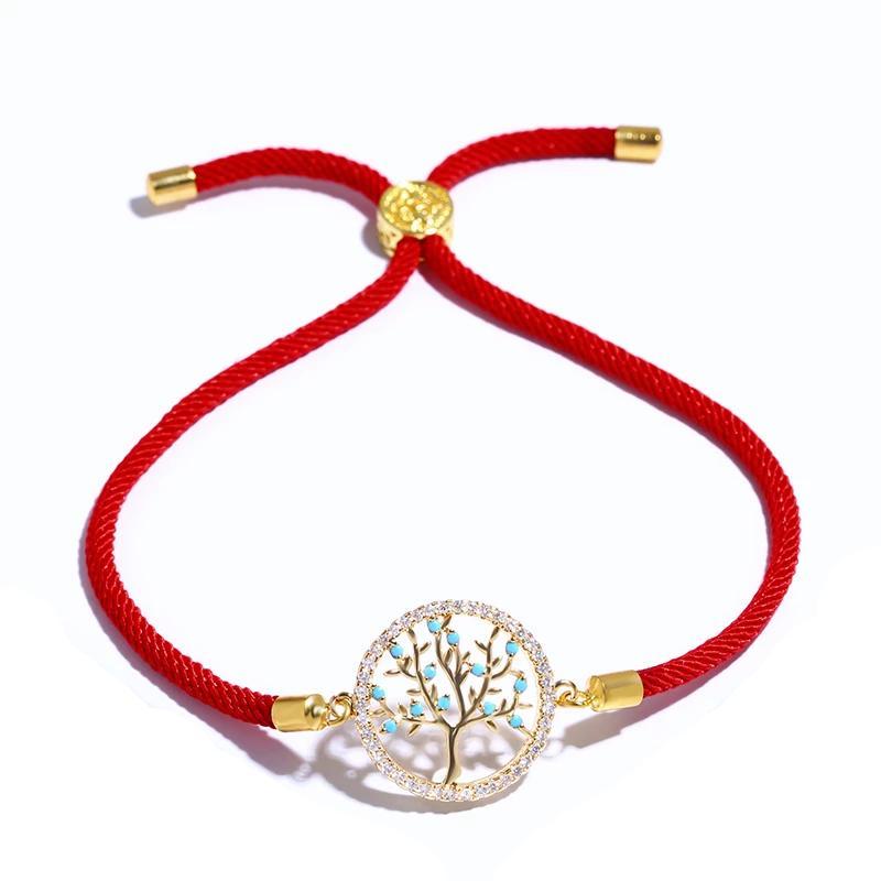 Bracelet Porte-bonheur Arbre de Vie Or Rouge