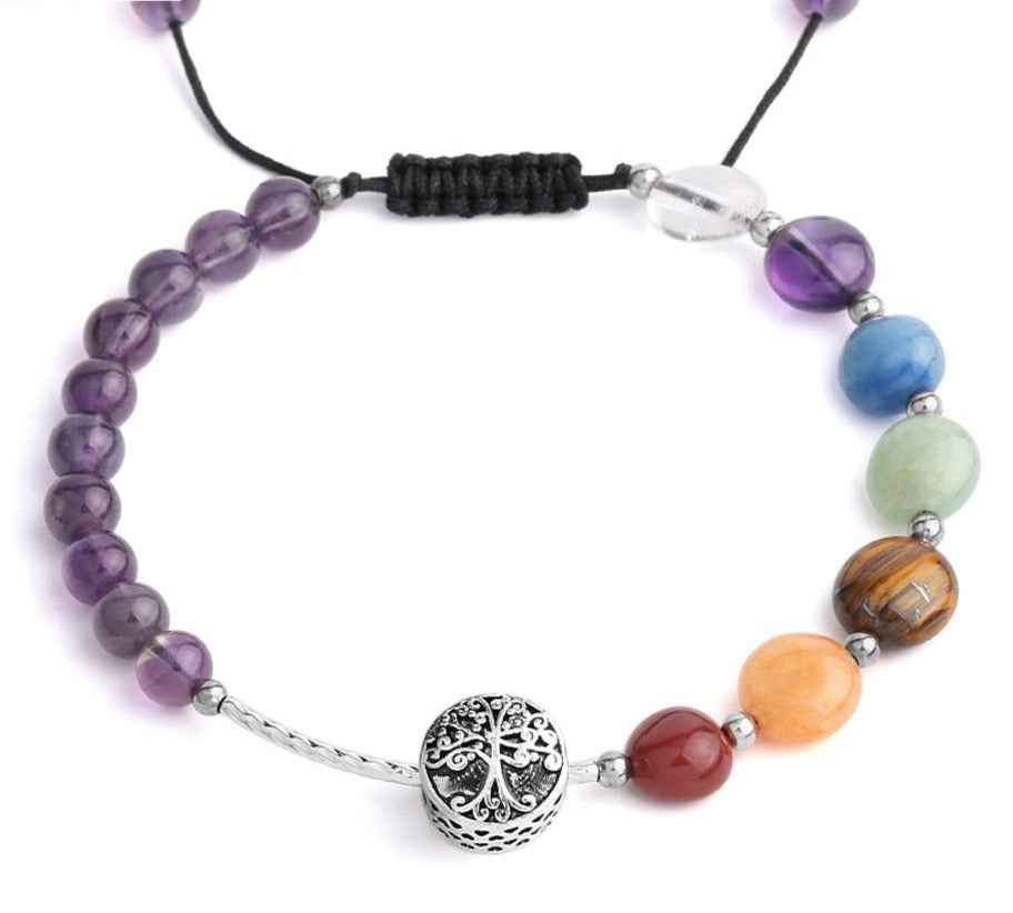 bracelet en pierre amethyste avec les 7 chakras